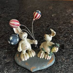 2002 American Chestnut Folk Art Figurine Posy and Pixie Celebrate 4th of July